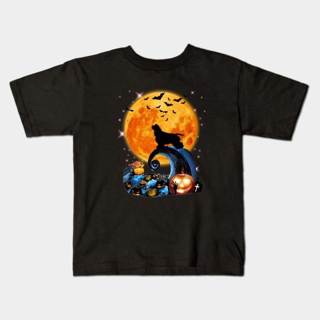 Cocker Spaniel Dog Moon Cliff Pumpkin Halloween Kids T-Shirt by Centorinoruben.Butterfly